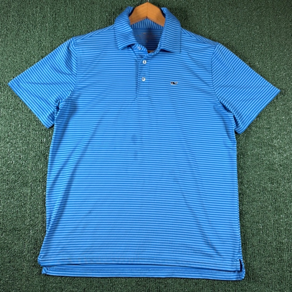 Vineyard Vines Polo Shirt Mens XL Blue On-The-Go Sankaty Striped Performance